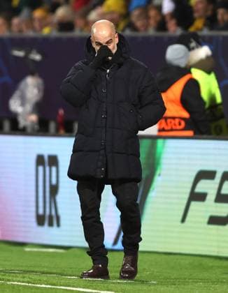 Manchester City manager Pep Guardiola shows a look of dejection Bodo Glimt v Manchester City, UEFA Champions League, Group Stage, Football, Aspmyra Stadion, Bodo, Norway - 20 Jan 2026Bodo Aspmyra Stadion Norway EDITORIAL USE ONLY No use with unauthorised audio, video, data, fixture lists, club league logos or live services. Online in-match use limited to 120 images, no video emulation. No use in betting, games or single club league player publications. Copyright: xKieranxMcManus Shutterstockx 16348328al