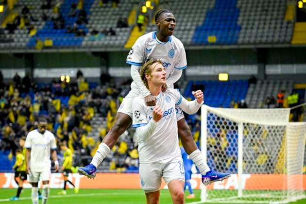 Kairat Almaty v Club Brugge - UEFA Champions League ASTANA, KAZACHSTAN - JANUARY 20 : Vermant Romeo forward of Club Brugge celebrates after scoring with Diakhon Mamadou forward of Club Brugge during the UEFA Champions League 2025 26 League Phase MD7 match between Kairat Almaty and Club Brugge on January 20, 2026 in Astana, Kazachstan, 20 01 2026 Astana Kazachstan  Copyright: xJanxDexMeuleneirx