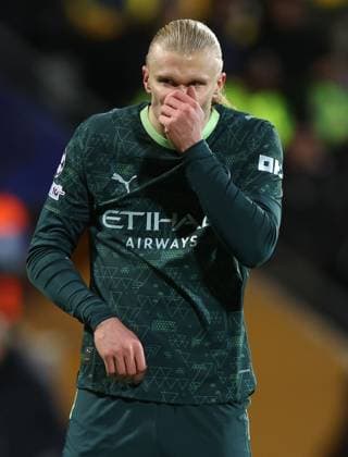 Erling Haaland of Manchester City shows a look of dejection Bodo Glimt v Manchester City, UEFA Champions League, Group Stage, Football, Aspmyra Stadion, Bodo, Norway - 20 Jan 2026Bodo Aspmyra Stadion Norway EDITORIAL USE ONLY No use with unauthorised audio, video, data, fixture lists, club league logos or live services. Online in-match use limited to 120 images, no video emulation. No use in betting, games or single club league player publications. Copyright: xKieranxMcManus Shutterstockx 16348328bh