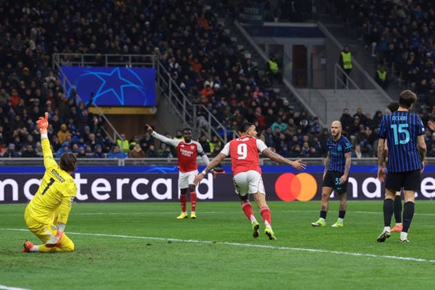 Milan, Italy, 20th January 2026. Gabriel Jesus of Arsenal FC celebrates after scoring to give the side a 1-0 lead during the Internazionale vs Arsenal UEFA Champions League match at Giuseppe Meazza, Milan. Picture credit should read: Jonathan Moscrop Sportimage EDITORIAL USE ONLY. No use with unauthorised audio, video, data, fixture lists, club league logos or live services. Online in-match use limited to 120 images, no video emulation. No use in betting, games or single club league player publications. SPI_018_JM_INTER_ARSENAL_UCL SPI-4421-0018