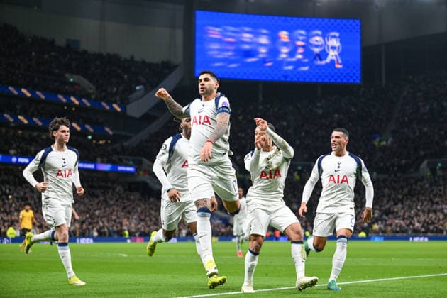 Cristian Romero of Tottenham Hotspur opens the scoring during the UEFA Champions League match between Tottenham Hotspur and Borussia Dortmund at Tottenham Hotspur Stadium, London, England on 20 January 2026. Copyright: xPhilxHutchinsonx 44430006