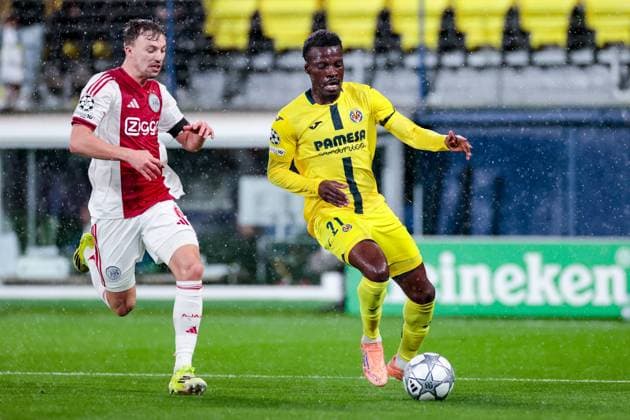 VILLARREAL , 20- 01-2026 , Estadio de la Ceramica, Season 2025 2026, UEFA Champions League match between Villarreal and Ajax. Picture shows Villareal player Tani Oluwaseyi vs Ajax player Youri Regeer Villarreal - Ajax  x200955134x Copyright: