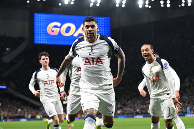 Cristian Romero of Tottenham Hotspur opens the scoring during the UEFA Champions League match between Tottenham Hotspur and Borussia Dortmund at Tottenham Hotspur Stadium, London, England on 20 January 2026. Copyright: xPhilxHutchinsonx 44430009