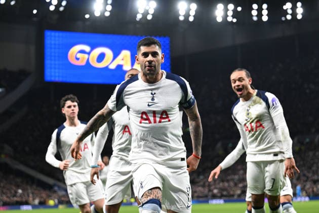 Cristian Romero of Tottenham Hotspur opens the scoring during the UEFA Champions League match between Tottenham Hotspur and Borussia Dortmund at Tottenham Hotspur Stadium, London, England on 20 January 2026. Copyright: xPhilxHutchinsonx 44430007
