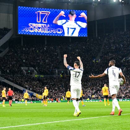 Cristian Romero of Tottenham Hotspur opens the scoring during the UEFA Champions League match between Tottenham Hotspur and Borussia Dortmund at Tottenham Hotspur Stadium, London, England on 20 January 2026. Copyright: xPhilxHutchinsonx 44430010