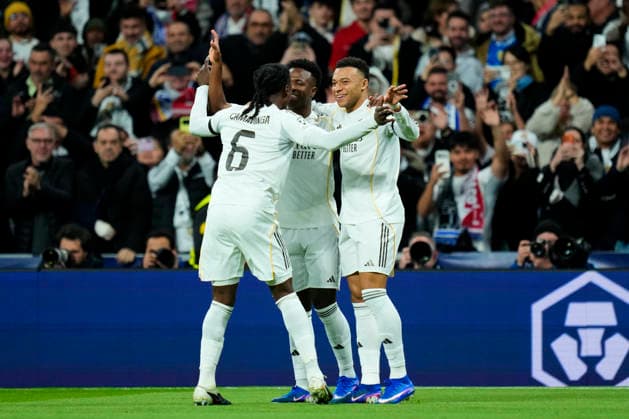 ESP: Real Madrid v AS Monaco. UEFA Champions League. Matchday 7 Kylian Mbappe of Real Madrid CF celebrates with his teammates after scoring the 1-0 during the UEFA Champions League match, between Real Madrid and AS Monaco, Matchday 7, played at Santiago Bernabeu Stadium on January 20, 2026 in Madrid, Spain. kpng Copyright: xCesarxCebollax xPRESSINx PS_260120_RMA_MON_2526_001