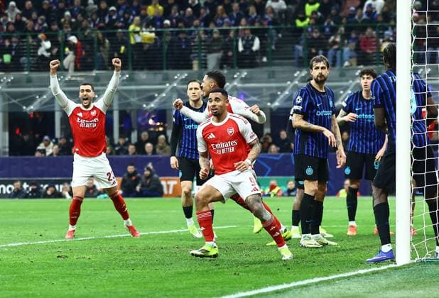 Gabriel Jesus of Arsenal celebrates scoring their sides second goal Inter Milan v Arsenal, UEFA Champions League, Group Stage, Football, San Siro, Milan, Italy - 20 Jan 2026Milan San Siro Italy EDITORIAL USE ONLY No use with unauthorised audio, video, data, fixture lists, club league logos or live services. Online in-match use limited to 120 images, no video emulation. No use in betting, games or single club league player publications. Copyright: xMichaelxZemanek Shutterstockx 16348333ab