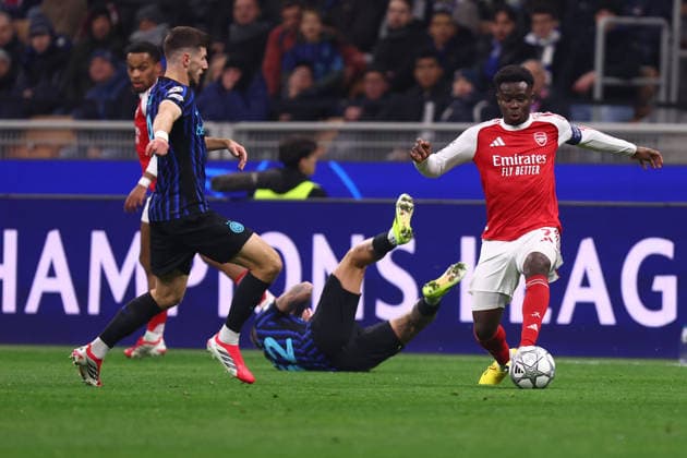 Bukayo Saka (Arsenal Fc) controls the ball, UEFA Champions League 2025 26 League Phase MD7, FC Internazionale Milano v Arsenal Fc, Stadio Giuseppe Meazza (San Siro), January 20, 2026, Milan, Italy.