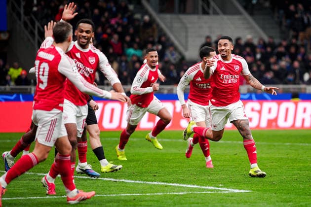 Arsenal™s Gabriel Jesus celebrates after scoring goal for his team during the Uefa Champions League soccer match between Inter and Arsenal at the San Siro Stadium in Milan , north Italy - Tuesday , January 20, 2026. - Soccer .  Copyright: xMarcoxAlpozzi LaPressex