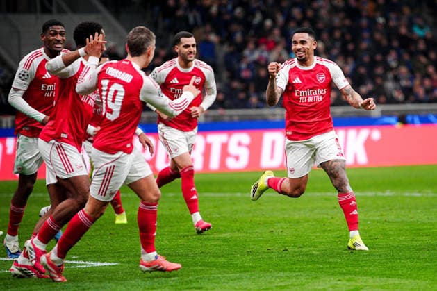 Arsenal™s Gabriel Jesus celebrates after scoring goal for his team during the Uefa Champions League soccer match between Inter and Arsenal at the San Siro Stadium in Milan , north Italy - Tuesday , January 20, 2026. - Soccer .  Copyright: xMarcoxAlpozzi LaPressex