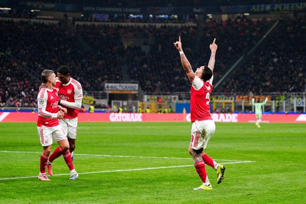 Arsenal™s Gabriel Jesus celebrates after scoring goal for his team during the Uefa Champions League soccer match between Inter and Arsenal at the San Siro Stadium in Milan , north Italy - Tuesday , January 20, 2026. - Soccer .  Copyright: xMarcoxAlpozzi LaPressex