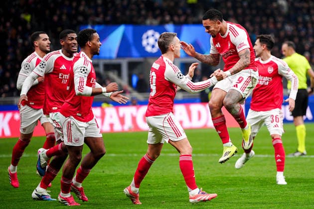 Arsenal™s Gabriel Jesus celebrates after scoring goal for his team during the Uefa Champions League soccer match between Inter and Arsenal at the San Siro Stadium in Milan , north Italy - Tuesday , January 20, 2026. - Soccer .  Copyright: xMarcoxAlpozzi LaPressex