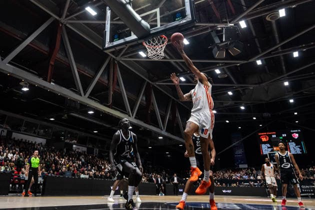 GER, BKT EuroCup, Season 2025 2026, Niners Chemnitz Cosea JL Bourg en Bresse 20 01 2026, Fair, Chemnitz, GER, BKT EuroCup, Season 2025 2026, Niners Chemnitz Cosea JL Bourg en Bresse Kevin Yebo Niners Chemnitz, 0 Photo Alexander Trienitz Chemnitz Fair Saxony Germany