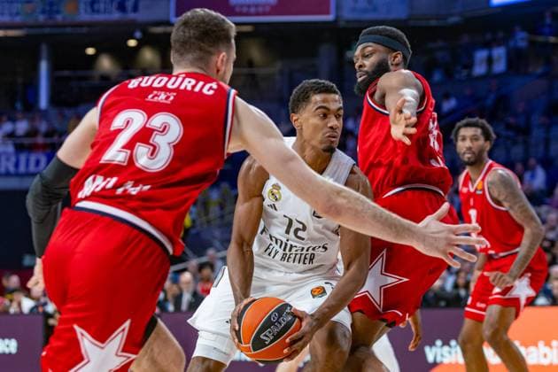 20th January 2026; Movistar Arena; Madrid, Spain; Turkish Airlines Euroleague Basketball; Spain, Real Madrid vs EA7 Emporio Armani Milan; Theo Maledon (Real Madrid) Euroleague Basketball Real Madrid vs Olimpia Milano 900 Cordon Press  900 CordonxPress LOF - Euroleague Basketball Real Madrid vs Olimpia Milano
