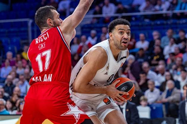 20th January 2026; Movistar Arena; Madrid, Spain; Turkish Airlines Euroleague Basketball; Spain, Real Madrid vs EA7 Emporio Armani Milan; Trey Lyles (Real Madrid) and Ricci (Milan) Euroleague Basketball Real Madrid vs Olimpia Milano 900 Cordon Press  900 CordonxPress LOF - Euroleague Basketball Real Madrid vs Olimpia Milano