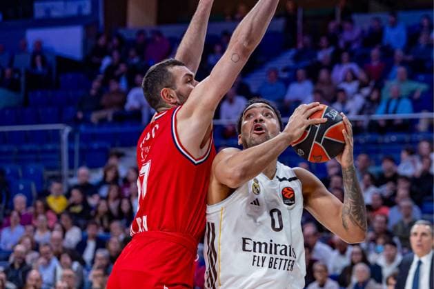 20th January 2026; Movistar Arena; Madrid, Spain; Turkish Airlines Euroleague Basketball; Spain, Real Madrid vs EA7 Emporio Armani Milan; Trey Lyles (Real Madrid) and Ricci (Milan) Euroleague Basketball Real Madrid vs Olimpia Milano 900 Cordon Press  900 CordonxPress LOF - Euroleague Basketball Real Madrid vs Olimpia Milano