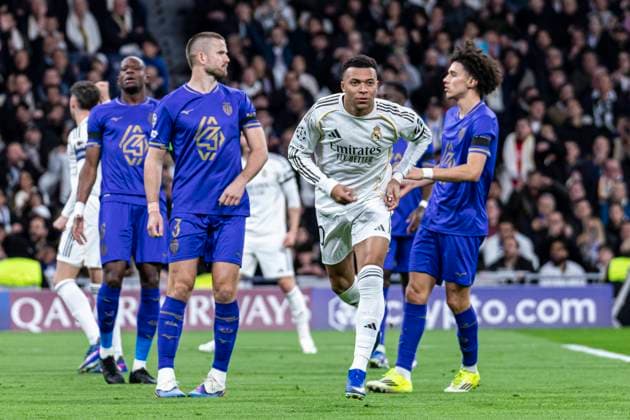 UEFA Champions League soccer match Real Madrid vs Monaco at Santiago Bernabeu stadium in Madrid, Spain. 20 January 2026 Kylian Mbappe celebrates a goal 900 Cordon Press  900 CordonxPress LOF - Champions League Real Madrid vs Monaco