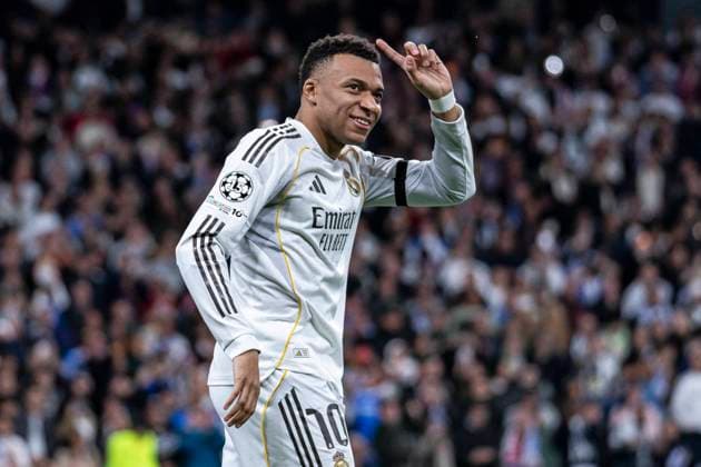 UEFA Champions League soccer match Real Madrid vs Monaco at Santiago Bernabeu stadium in Madrid, Spain. 20 January 2026 Kylian Mbappe celebrates a goal 900 Cordon Press  900 CordonxPress LOF - Champions League Real Madrid vs Monaco