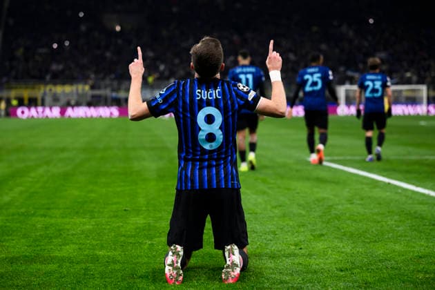FC Internazionale v Arsenal FC - UEFA Champions League Petar Sucic of FC Internazionale celebrates after scoring a goal during the UEFA Champions League 2025 26 league phase football match between FC Internazionale and Arsenal FC. Milan Italy Copyright: xNicolòxCampox