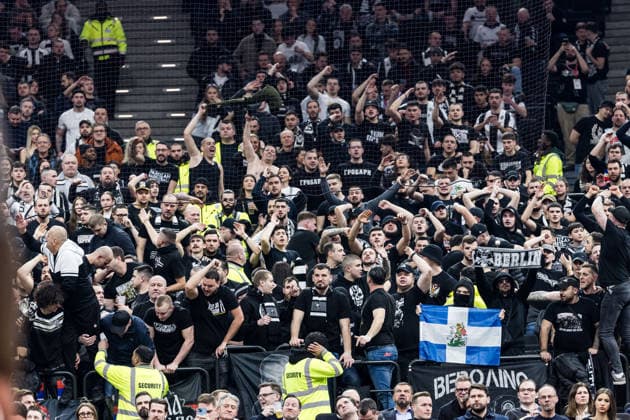 MUNICH, GERMANY - JANUARY 20: Partizan Mozzart Bet Belgrade fans during the Turkish Airlines EuroLeague match between FC Bayern Muenchen vs. Partizan Mozzart Bet Belgrade at SAP Garden on round 23 of Turkish Airlines EuroLeague on January 20, 2026 in Munich, Germany. Bavaria Germany Copyright: xSteffiexWunderlx