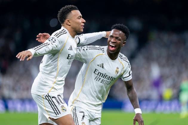 REAL MADRID CF v AS MONACO. CHAMPIONS LEAGUE 2025 2026. ROUND 7. Real Madrid CF s Kylian Mbappe and Vinicius Junior celebrate goal during Champions League 2025 2026 Round 7 match. January 20,2026. (ALTERPHOTOS Tomas Garrido) MadridSpain  Copyright: xTomasxGarridox