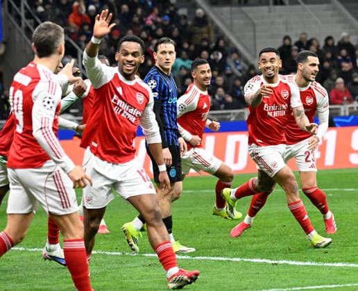 January 20, 2026, Milan, Italy: Arsenal™s forward Gabriel Jesus (R) celebrates after scoring during the UEFA Champions League soccer match between Inter Milan and Arsenal at the Giuseppe Meazza stadium in Milan, Italy, 20 January 2026. ANSA DANIEL DAL ZENNARO. Uefa Champions League: Inter-Arsenal  - ZUMAa110 20260120_zaf_a110_057 Copyright: xDanielxDalxZennarox