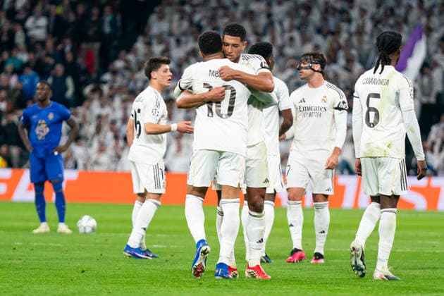 REAL MADRID CF v AS MONACO. CHAMPIONS LEAGUE 2025 2026. ROUND 7. Real Madrid CF s Kylian Mbappe and Jude Bellingham celebrate goal during Champions League 2025 2026 Round 7 match. January 20,2026. (ALTERPHOTOS Tomas Garrido) MadridSpain  Copyright: xTomasxGarridox