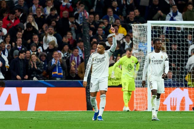 Kylian Mbappe of Real Madrid CF celebrates his goal during the UEFA Champions League match between Real Madrid CF and AS Monaco FC at Bernabeu stadium on January 20, 2026. - 20 01 2026 - Spain Madrid Madrid -  LGMx xLexPictorium LePictorium_0323264