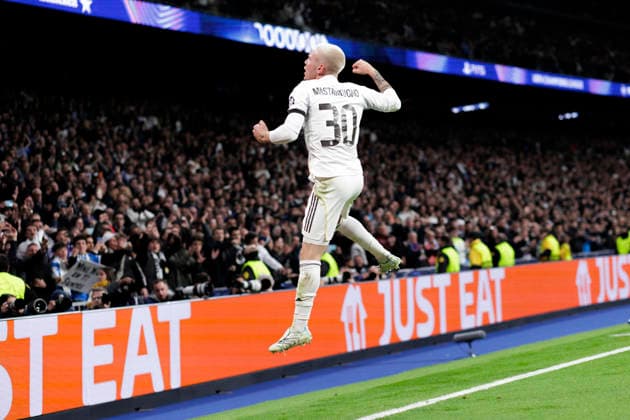 UEFA champions league - Real Madrid vs AS Monaco MADRID, SPAIN - January 20:Franco Mastantuono of Real Madrid celebrates a goal during the UEFA champions league 2025 26 match between Real Madrid and AS Monaco at Santiago Bernabeu Stadium. (Photo by Guille Martinez f22photo) Madrid Santiago Bernabeu Stadium Spain Copyright: xGuillermoxMartinezx