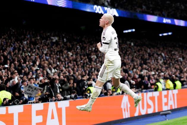 UEFA champions league - Real Madrid vs AS Monaco MADRID, SPAIN - January 20:Franco Mastantuono of Real Madrid celebrates a goal during the UEFA champions league 2025 26 match between Real Madrid and AS Monaco at Santiago Bernabeu Stadium. (Photo by Guille Martinez f22photo) Madrid Santiago Bernabeu Stadium Spain Copyright: xGuillermoxMartinezx