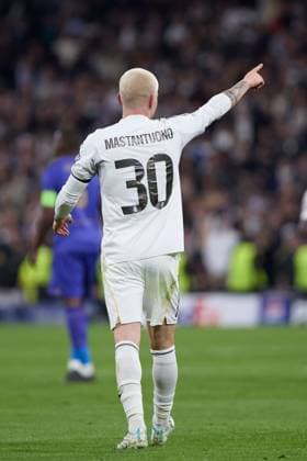 Franco Mastantuono of Real Madrid CF celebrates after scoring a goal Real Madrid v AS Monaco, UEFA Champions League, Group Stage, Football, Estadio Bernabeu, Madrid, Spain - 20 Jan 2026Madrid Estadio Bernabeu Spain EDITORIAL USE ONLY No use with unauthorised audio, video, data, fixture lists, club league logos or live services. Online in-match use limited to 120 images, no video emulation. No use in betting, games or single club league player publications. Copyright: xRubenxAlbarran Shutterstockx 16374322cq