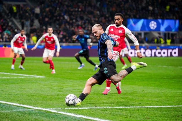 Inter Milan™s Federico Dimarco during the Uefa Champions League soccer match between Inter and Arsenal at the San Siro Stadium in Milan , north Italy - Tuesday , January 20, 2026. - Soccer .  Copyright: xMarcoxAlpozzi LaPressex