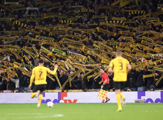 London, England, 20th January 2026. Dortmund fans support their team during the Tottenham Hotspur vs Borussia Dortmund UEFA Champions League match at the Tottenham Hotspur Stadium, London. Picture credit should read: David Klein Sportimage EDITORIAL USE ONLY. No use with unauthorised audio, video, data, fixture lists, club league logos or live services. Online in-match use limited to 120 images, no video emulation. No use in betting, games or single club league player publications. SPI_089_DK_Spurs_Dortmund SPI-4464-0090