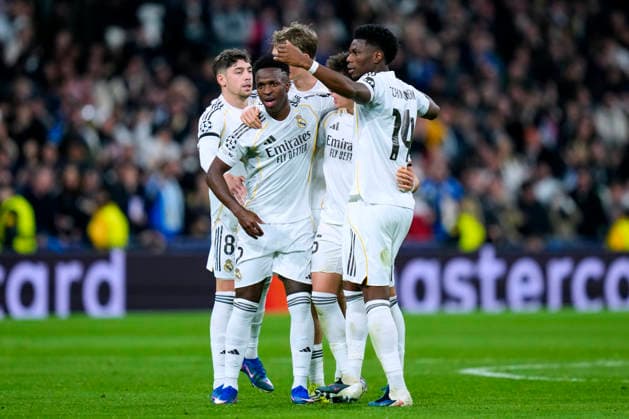 ESP: Real Madrid v AS Monaco. UEFA Champions League. Matchday 7 Vinicius Junior of Real Madrid CF celebrates with his his teammates after scoring the 5-0 during the UEFA Champions League match, between Real Madrid and AS Monaco, Matchday 7, played at Santiago Bernabeu Stadium on January 20, 2026 in Madrid, Spain. kpng Copyright: xCesarxCebollax xPRESSINx PS_260120_RMA_MON_2526_056