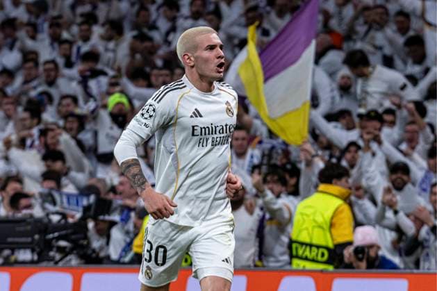 UEFA Champions League soccer match Real Madrid vs Monaco at Santiago Bernabeu stadium in Madrid, Spain. 20 January 2026 Mastantuono celebrates a goal 900 Cordon Press  900 CordonxPress LOF - Champions League Real Madrid vs Monaco