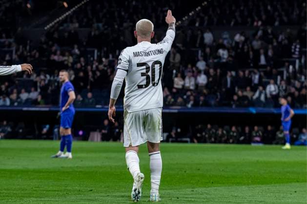 UEFA Champions League soccer match Real Madrid vs Monaco at Santiago Bernabeu stadium in Madrid, Spain. 20 January 2026 Mastantuono celebrates a goal 900 Cordon Press  900 CordonxPress LOF - Champions League Real Madrid vs Monaco