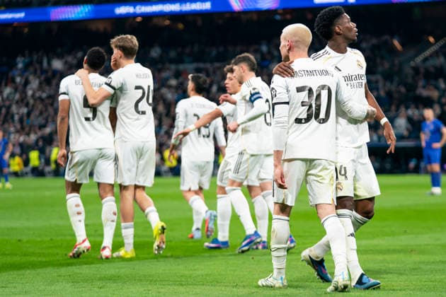 REAL MADRID CF v AS MONACO. CHAMPIONS LEAGUE 2025 2026. ROUND 7. Real Madrid CF s Franco Mastantuono (l) and Aurelien Tchouameni celebrate goal during Champions League 2025 2026 Round 7 match. January 20,2026. (ALTERPHOTOS Tomas Garrido) MadridSpain  Copyright: xTomasxGarridox