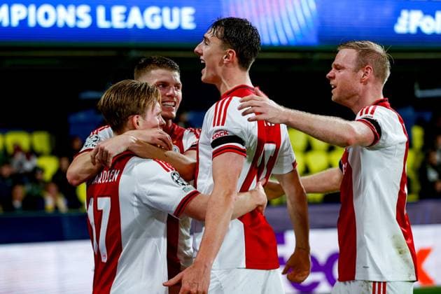 VILLARREAL , 20- 01-2026 , Estadio de la Ceramica, Season 2025 2026, UEFA Champions League match between Villarreal and Ajax. Picture shows Ajax player Oliver Edvardsen scores the 1-2 and celebrates Villarreal - Ajax  x200957866x Copyright: