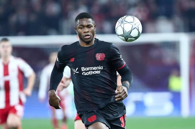 January 20, 2026, Piraeus, Piraeus, Greece: 35 CHRISTIAN KOFANE of Bayer Leverkusen in action during the UEFA Champions League, League Phase, Matchday 7 game between Olympiacos and Bayer 04 Leverkusen at Georgios Karaiskakis Stadium on January 20, 2026, in Piraeus, Greece. Piraeus Greece - ZUMAk160 20260120_zip_k160_001 Copyright: xStefanosxKyriazisx