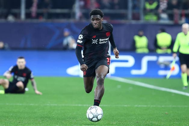 January 20, 2026, Piraeus, Piraeus, Greece: 19 ERNEST POKU of Bayer Leverkusen in action during the UEFA Champions League, League Phase, Matchday 7 game between Olympiacos and Bayer 04 Leverkusen at Georgios Karaiskakis Stadium on January 20, 2026, in Piraeus, Greece. Piraeus Greece - ZUMAk160 20260120_zip_k160_002 Copyright: xStefanosxKyriazisx