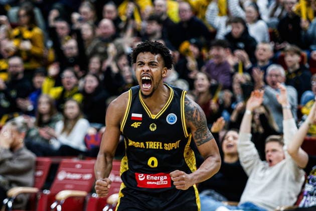 Sopot, 20.01.2026 FIBA EUROPE CUP KOSZYKOWKA MEZCZYZN MECZ Energa Trefl Sopot - Rostock Seawolves FIBA EUROPE CUP BASKETBALL LEAGUE GAME Energa Trefl Sopot - Rostock Seawolves NZ Paul Scruggs , radosc celebration cieszynka , FOT. KRZYSZTOF POLACZYK 058sport.pl NEWSPIX.PL --- newspix.pl POLAND OUT! 