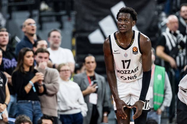 MUNICH, GERMANY - JANUARY 20: Isaac Bonga (Partizan Mozzart Bet Belgrade, 17) during the Turkish Airlines EuroLeague match between FC Bayern Muenchen vs. Partizan Mozzart Bet Belgrade at SAP Garden on round 23 of Turkish Airlines EuroLeague on January 20, 2026 in Munich, Germany. Bavaria Germany Copyright: xSteffiexWunderlx