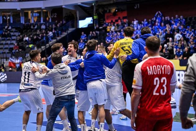 Handball, EM, Polen - Italien ALTRO - Pallamano - Men s EHF Euro 2026 - Poland vs Italy Team Italia Italy Ritratto, Esultanza, Celebration, Joy, during Men s EHF Euro 2026 - Poland vs Italy, Handball match in Kristianstad, Sweden, January 20 2026 Kristianstad Sweden  Copyright: xIPAxSport ABACAx