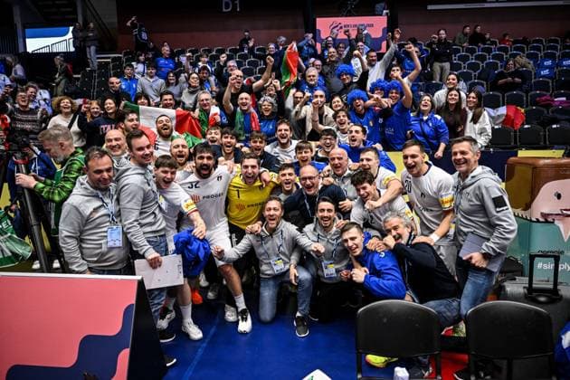 Handball, EM, Polen - Italien ALTRO - Pallamano - Men s EHF Euro 2026 - Poland vs Italy Team Italia Italy, Ritratto, Esultanza, Celebration, Joy, during Men s EHF Euro 2026 - Poland vs Italy, Handball match in Kristianstad, Sweden, January 20 2026 Kristianstad Sweden Copyright: xIPAxSport ABACAx