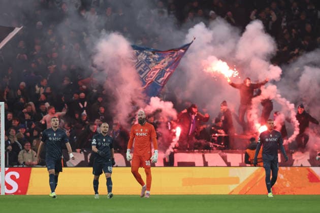 January 20, 2026, Copenaghen, Denmark, Italy: Napoli players look dejected after Jordan Larsson of Copenaghen celebrates after scoring their first gol during the UEFA Champions League 2025 26 League Phase MD7 match between F.C. Copenhagen and SSC Napoli at Parken Stadium in Copenhagen, Denmark, on January 20, 2026 Copenaghen Italy - ZUMAl131 20260120_zsp_l131_026 Copyright: xCiroxDexLucax