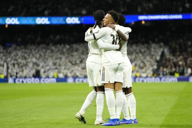 Real Madrid C.F. v AS Monaco - UEFA Champions League MADRID, SPAIN - JANUARY 20: Kylian Mbappe centre-forward of Real Madrid and France celebrates after scoring his sides first goal during the UEFA Champions League 2025 26 League Phase MD7 match between Real Madrid C.F. and AS Monaco at Estadio Santiago Bernabeu on January 20, 2026 in Madrid, Spain. Jose Hernandez Anadolu Madrid Spain. Editorial use only. Please get in touch for any other usage.  Copyright: x2026xAnadoluxJosexHernandezx