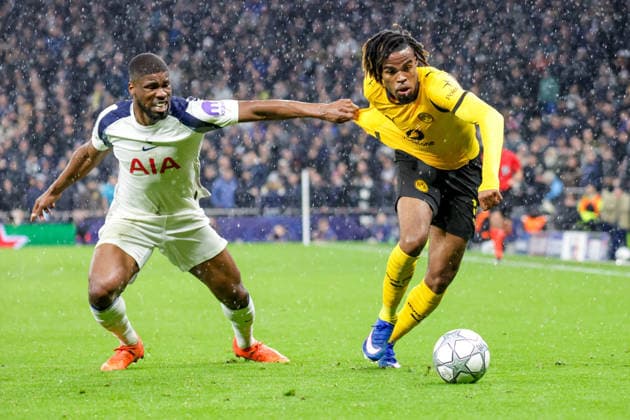 20 01 2026, xgrfx, Football UEFA Champions League , Tottenham Hotspur Borussia Dortmund v l Kevin Danso Tottenham Hotspur , Carney Chukwuemeka Borussia Dortmund DFL DFB REGULATIONS PROHIBIT ANY USE OF PHOTOGRAPHS as IMAGE SEQUENCES and or QUASI VIDEO London