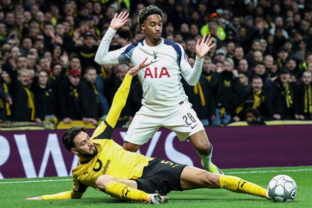 20th January 2026; Tottenham Hotspur Stadium, London, England; UEFA Champions League Football, Tottenham Hotspur versus Borussia Dortmund; Wilson Odobert of Tottenham Hotspur tackles Ramy Bensebaini of Borussia Dortmund  IanxStephen