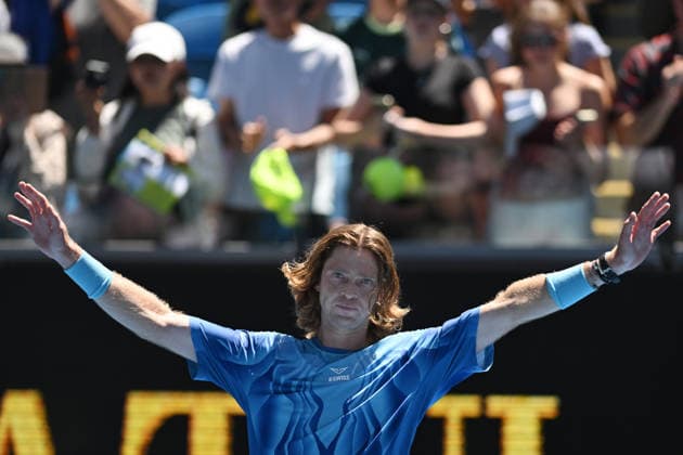 TENNIS AUSTRALIAN OPEN, Andrey Rublev of Russia celebrates match point during his match against Jaime Faria of Portugal on day 4 of the 2026 Australian Open tennis tournament at Melbourne Park in Melbourne, Wednesday, January 21, 2026. ( NO ARCHIVING MELBOURNE VICTORIA AUSTRALIA  Copyright: xLUKASxCOCHx 20260121130978216021
