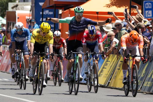 CYCLING TOUR DOWN UNDER, Tobias Lund Andresen of Decathlon CMA CGM Team wins stage 1, Tanunda to Tanunda, 120.6km of the 2026 Men s Tour Down Under professional road bicycle race in Adelaide, Wednesday, January 21, 2026. ( NO ARCHIVING, EDITORIAL USE ONLY ADELAIDE SOUTH AUSTRALIA AUSTRALIA  Copyright: xMATTxTURNERx 20260121128453889044